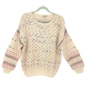 Colleen Toland San Francisco Hand Knit Sweater Cream Multi Color Size L Ethereal